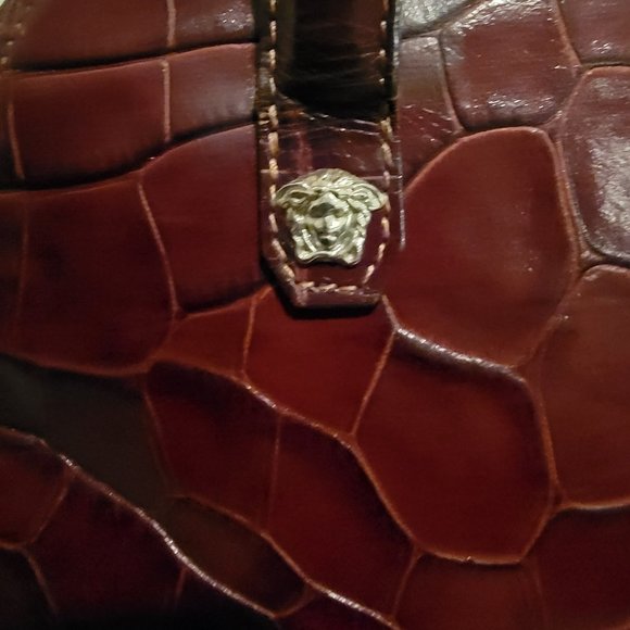 Versace Red Croc Embossed Handbag - Picture 4 of 8